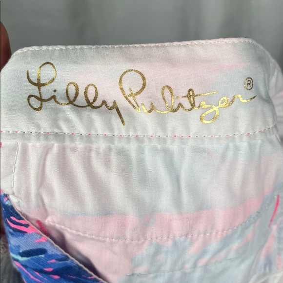 Lilly Pulitzer Buttercup Tiki Pink Out On A Limb Scalloped Shorts. - Picture 7 of 9